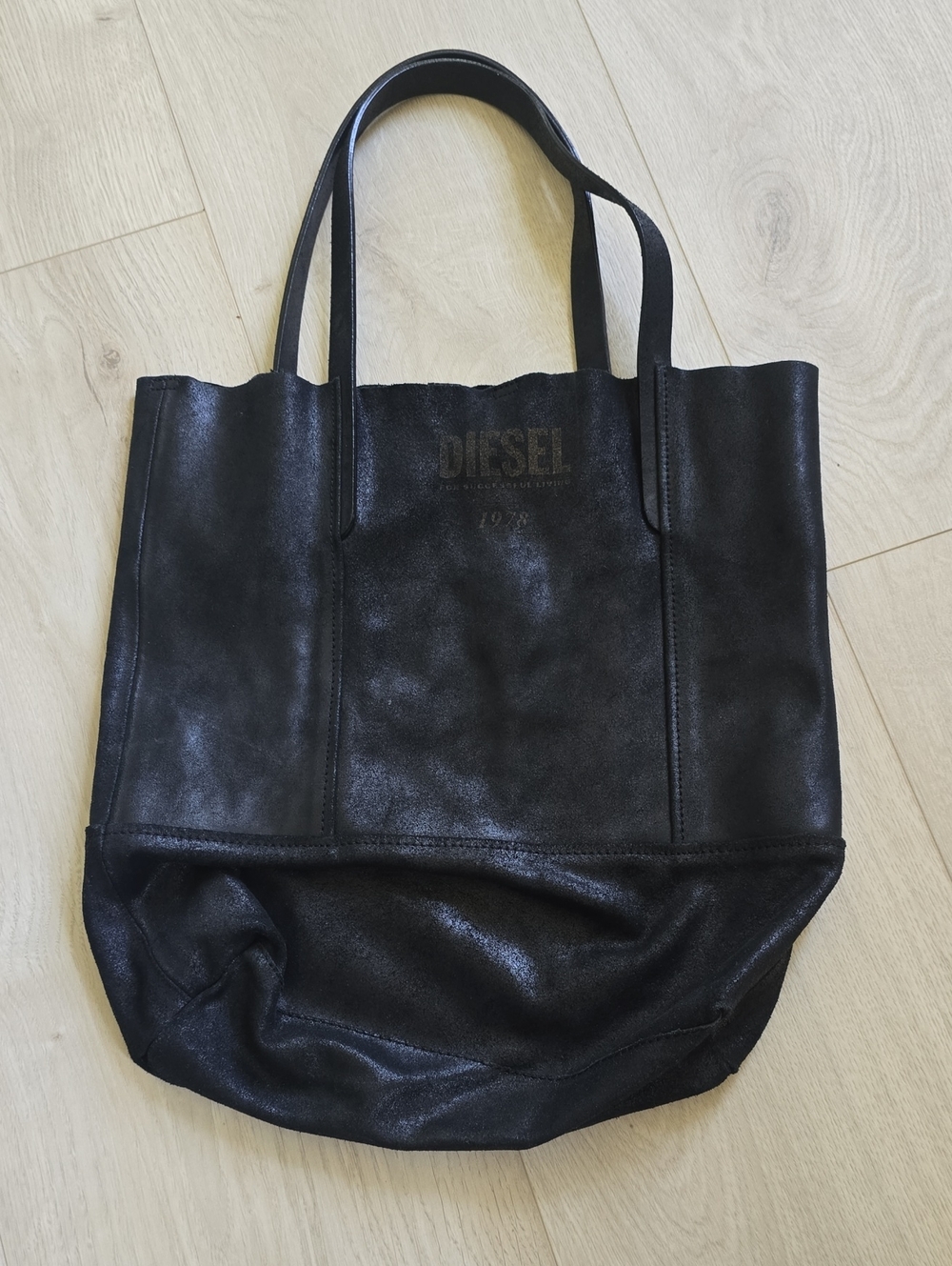 Vintage Diesel Black Leather Shopper Tote